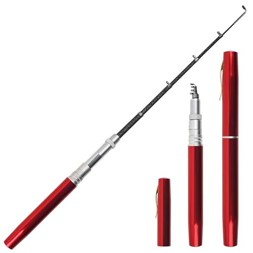 Pocket Pen Angelrute, Mini-Stift, tragbare Teleskop-Angelrute, zusammenklappbar, Aluminiumlegierung, Angelrute für Reisen, Salzwasser, Süßwasser, Meeresangeln, 99,5 cm, 5 Farben von AGOOL