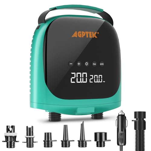 AGPTEK Elektrische Sup Pumpe 20 PSI Tragbare SUP-Luftpumpe, automatische Abschaltung, 12-V-Gleichstrom-Autostecker Paddle Board Pumpe zum Aufpumpen und Entleeren von aufblasbaren SUP-Boards von AGPTEK
