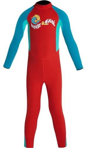 AIEOE-Kinder Neoprenanzüge Jungen Badeanzüge Diving Suit Thermische Bademode Mädchen EinteilerTaucheranzug Rash Guard Schwimmanzuge UV-Schutz 50+ M Rot von AIEOE