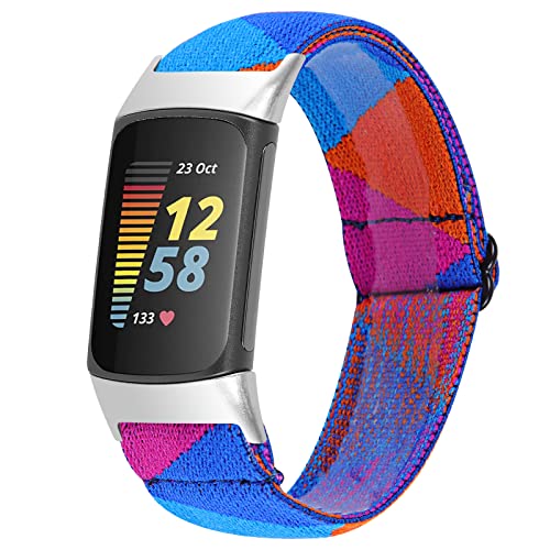 AISPORTS Kompatibel für Fitbit Charge 5 Strap Nylon Damen Herren, Verstellbar Weiches Leichtes Stretch Geflochtenes Elastisches Nylon Solo Loop Armband Sportarmband Ersatzband für Fitbit Charge 5 von AISPORTS