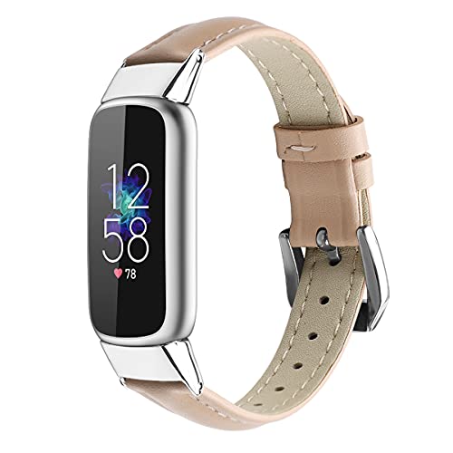 AISPORTS Kompatibel mit Fitbit Luxe Armband Leder für Damen Herren, Weiches Atmungsaktives Leder Sportarmband Metall Klassisches Schnallenarmband Ersatzarmband für Fitbit Luxe Fitness/Wellness Tracker von AISPORTS