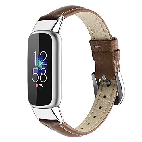 AISPORTS Kompatibel mit Fitbit Luxe Armband Leder für Damen Herren, Weiches Atmungsaktives Leder Sportarmband Metall Klassisches Schnallenarmband Ersatzarmband für Fitbit Luxe Fitness/Wellness Tracker von AISPORTS