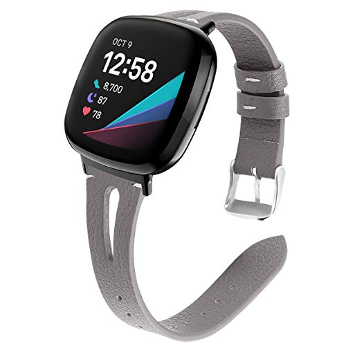 AISPORTS Kompatibel mit Fitbit Versa 3 Armband/Fitbit Sense Armband Leder Damen, Hohles Atmungsaktives Sportarmband Metall Klassisches Schnallenarmband Ersatzarmband für Fitbit Versa 3/Fitbit Sense von AISPORTS