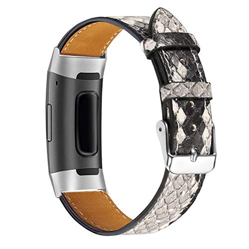 AISPORTS Leder Armband Kompatibel mit Fitbit Charge 3 /Fitbit Charge 4 Armband Damen Herren, Weiches Atmungsaktives Leder Sport Armband Metall Classic Buckle Armband Ersatzband für Fitbit Charge 3/4 von AISPORTS