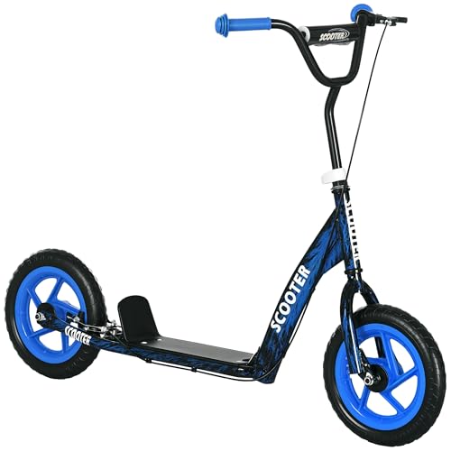 AIYAPLAY Kinderroller Roller Scooter große Räder von 6 bis 12 Jahren höhenverstellbar Hinterradbremse Krücke blau von AIYAPLAY