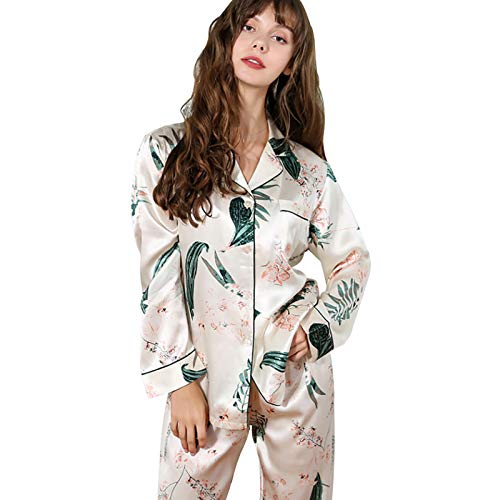 AIYIFU Damen 100 Seide Pyjama Sets Luxus Satin Button-down Nachtwäsche PJ Set Nachtwäsche,White,L von AIYIFU