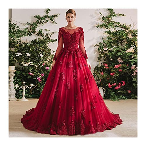 AIYIFUTY Brautkleid, Langarm-Hochzeitskleid, Blumenapplikationen, Hochzeitskleid, Ballkleid für die Braut,Red,16 von AIYIFUTY