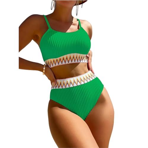 AJIEYMXW Bikini Damen Set Bikini Badeanzug Hoher Taille Tell Body Swimwear Schwimmanzug Solid Color Ladies Sommer Urlaubsfeier Outfits-grün-XL von AJIEYMXW
