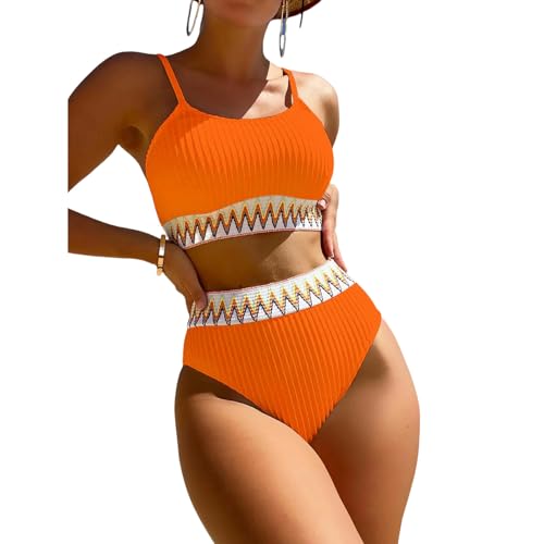 AJIEYMXW Bikini Damen Set Bikini Badeanzug Hoher Taille Tell Body Swimwear Schwimmanzug Solid Color Ladies Sommer Urlaubsfeier Outfits-orange Rot-m von AJIEYMXW
