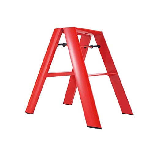 AJYBYUKJ Trittleiter, 2-Stufen-Leiter, Leichter Aluminium-Tritthocker, klappbare Trittleiter mit Anti-Rutsch-Pedal (Farbe: Rosso) Beauty Comes von AJYBYUKJ