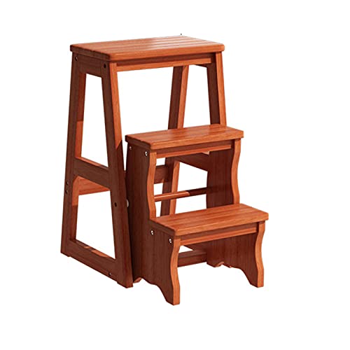 AJYBYUKJ Zusammenklappbarer Tritthocker, Leiter und Stuhl, Kombination aus Holz, zusammenklappbare Trittleiter, breites Pedal, 2/3 Stufen, Leiterstuhl für Bibliothek, Küche, Büro Beauty Comes von AJYBYUKJ