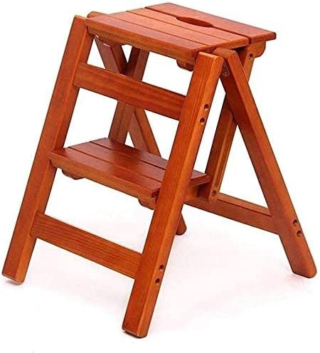 Tritthocker, Trittleiter aus Holz, zusammenklappbare 2-Stufen-Leiter für den Haushalt, Multifunktions-Treppenstuhl für den Innenaufstieg, Tritthocker aus massivem Holz (Farbe: A) Beauty Comes von AJYBYUKJ