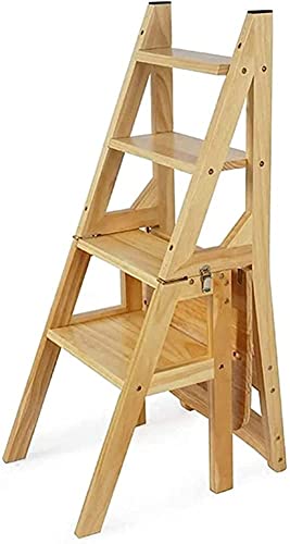 Tritthocker, klappbarer Tritthocker aus Holz, tragbarer Leiterstuhl, Hocker, multifunktionale Trittleiter/Treppenstuhl für Heimbibliothek, max. 4 Stufen (Holzfarbe) (Holzfarbe) (Holzfarbe R) Beauty von AJYBYUKJ