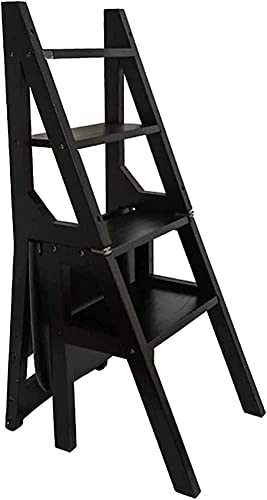 Tritthocker, zusammenklappbarer Tritthocker aus Holz, tragbarer Leiterstuhl, Hocker, multifunktionale Trittleiter/Treppenstuhl für Heimbibliothek, max. 4 Stufen (schwarz) (schwarz R) Beauty Comes von AJYBYUKJ