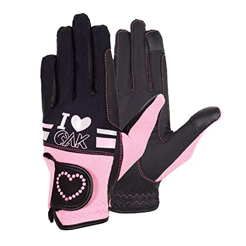 AK Love Reithandschuhe für Damen, Herren und Kinder, für alle Jahreszeiten, schwarz / rosa, 4XS von AK Riding Sports Ltd