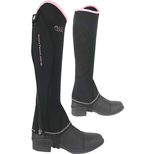 AK AKRS-1828 Neopren-Reithalb-Chaps mit gebogenem Reißverschluss (XL, Schwarz/Rosa) von AK Riding Sports