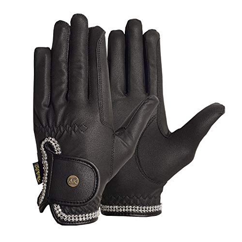 AK Horse Riding Gloves for Competition & Dressing with Crystal Diamond AKRS-6366 (2XL, Black) von AK Riding Sports