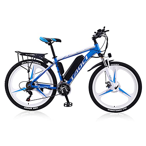AKEZ 26" Elektrische Fahrräder Für Erwachsene, Herren-Mountainbike, Magnesium-Legierung Ebikes Fahrräder All Terrain, 36V 13Ah Austauschbaren Lithium-Ionen-Batterie Fahrrad Ebike (Blau) von AKEZ