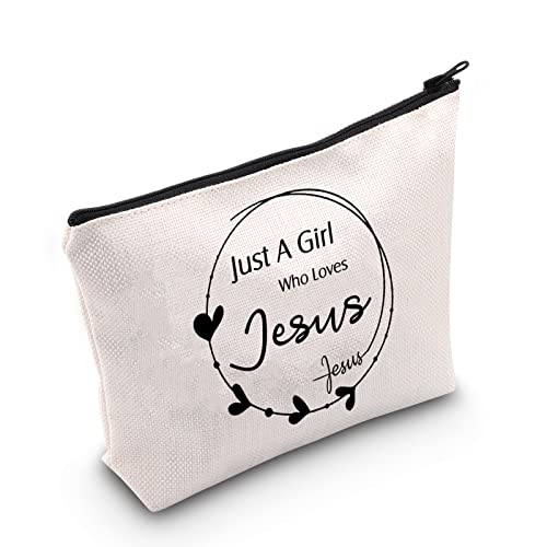 AKTAP Christliche Make-up-Tasche "Just A Girl Who Loves Jesus", inspirierende, religiöse Geschenke für Frauen, Just A Girl Who Loves Jesus, Christliche Make-up-Tasche, modisch von AKTAP
