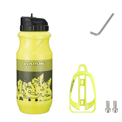 AKTree Fahrradflaschenhalter, isolierte Wasserflasche, BPA-freie Squeeze-Sportflasche und langlebiger Polymerkäfig, einfach zu montierendes Fahrradzubehör,Yellow,650ml von AKTree