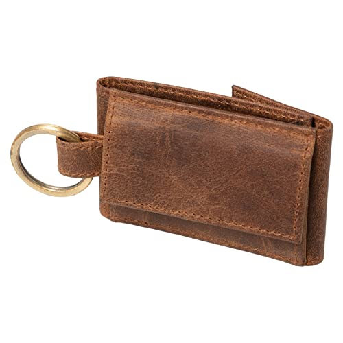 Alassio 42243 - Mini Geldbörse aus feinem Echtleder, kleines Portemonnaie mit Metallemblem und Schlüsselring, Münzbörse für gefaltete Scheine, Wallet ca. 8,5 x 5 cm, Braun von ALASSIO