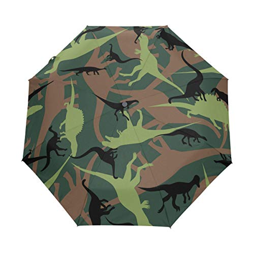 Automatischer Faltbarer Regenschirm, Grunge Skulls UV-Schutz Regenschirm, tragbarer Sonnen- und Regenschirm für Kinder, Damen, Herren Grün Dinosaurier 015 Einheitsgröße von alaza