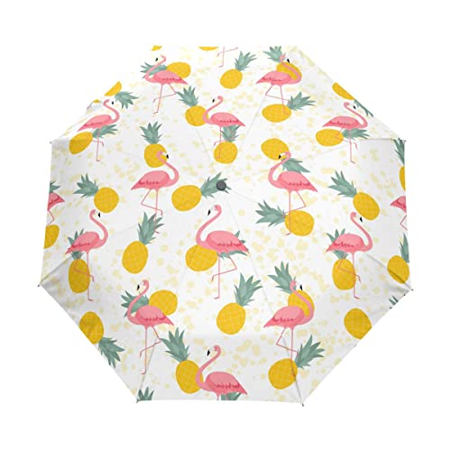 Automatischer faltbarer Regenschirm, geometrisches Muster, winddicht, starker UV-Schutz, Regenschirm, tragbare Sonnen- und Regenschirme für Kinder Frauen Männer, Flamingo 025, Einheitsgröße von alaza