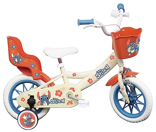 ALBRI Babys (Mädchen) 12 Zoll Stitch Fahrrad mit Korb und Puppenhalter bibiclet, Weiß, pollici von ALBRI