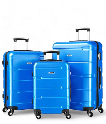ALEOS. Reisekoffer Set, 3X Hartschalenkoffer, leicht, Hartschale, blau, robust, Trolley, Handgepäck, 100% ABS+PC mit TSA Schloss und leichtgängige 4 Rollen von ALEOS.