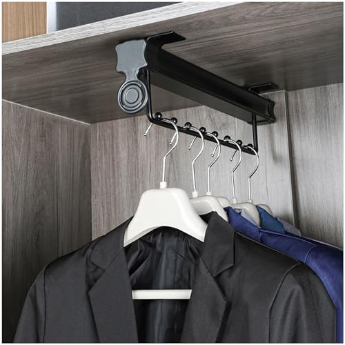 ALEjon Adjustable Top Mount Closet Valet Rod - Schiebebügel für die Organisation des Kleiderschranks - Multifunktionaler Kleiderbügelständer in elegantem Schwarz - 460mm von ALEjon
