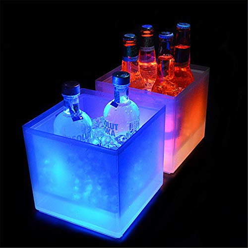ALEjon Collic LED-Eiskübel, farbwechselnder LED-Kühleimer, doppellagiger quadratischer Bar-Eiskübel für Bier, Champagner, Wein, Getränke, Bierkübel, Heimdekoration/bunt von ALEjon