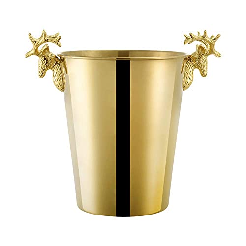 ALEjon Großer Champagner-Eiskübel aus Metall, mit Edelstahl überzogener Eiskübel, Hirschkopfstiel, Retro-Eiskübel, geeignet für Bier-, Wein- und Cocktailpartys, leicht zu reinigen/Gold/s von ALEjon