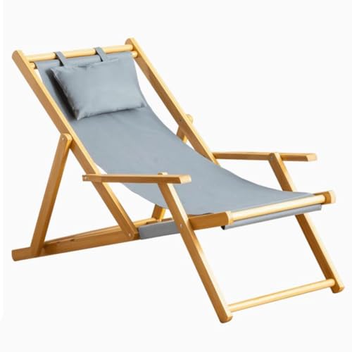 ALEjon Klappbarer Strandkorb mit Holzrahmen: Sitz aus grauem Stoff, tragbarer und Verstellbarer Liegestuhl für Garten, Camping und Entspannung im Freien von ALEjon