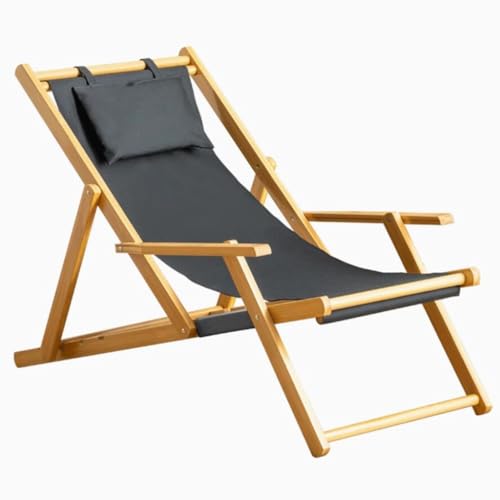 ALEjon Klappbarer Strandstuhl mit Holzrahmen und Stoffsitz - Tragbarer und Verstellbarer Loungesessel für Garten, Camping und Außenbereich (Farbe: Nero) von ALEjon