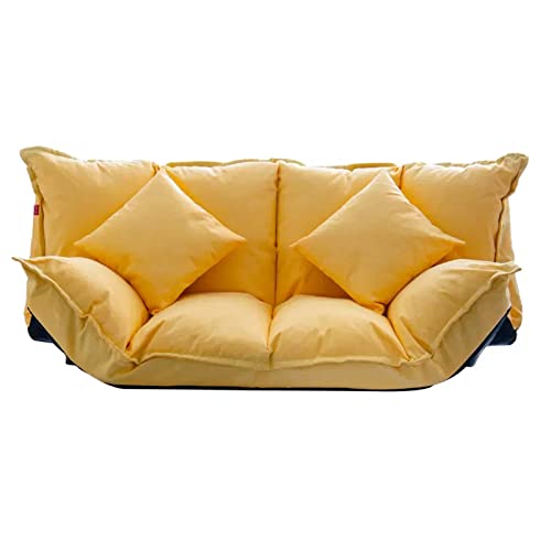ALEjon Klappbares Lazy-Sofa, doppelt klappbares Schlafsofa, 42-stufig verstellbares Bodensofa, Stuhlbett, mit Metallrahmen und 2 Kissen, für Schlafzimmer, Wohnzimmer, Balkon, Spiel, dunkelblau (gelb) von ALEjon