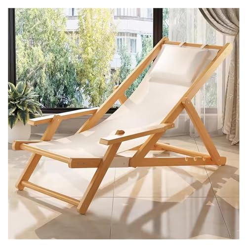 ALEjon Outdoor-Liegestuhl aus Holz - Klappbarer Strandsessel für Rasen und Terrasse - Verstellbare Rückenlehne - Creme von ALEjon