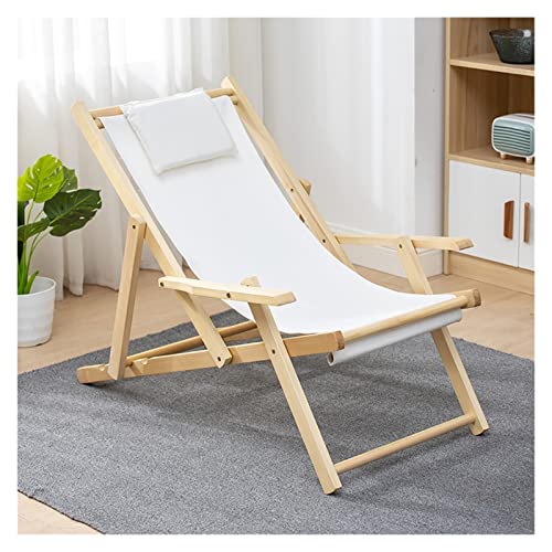 ALEjon Verstellbare Bambus-Sonnenliege mit Segeltuch, tragbarer Outdoor-Liegestuhl für Strand, Terrasse und Deck (Weiß) von ALEjon