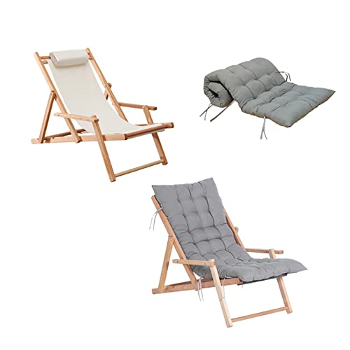 ALEjon Verstellbarer und tragbarer Strandsessel aus Holz - Faltbare Outdoor-Liege aus Bambus mit Segeltuch - Weiß von ALEjon