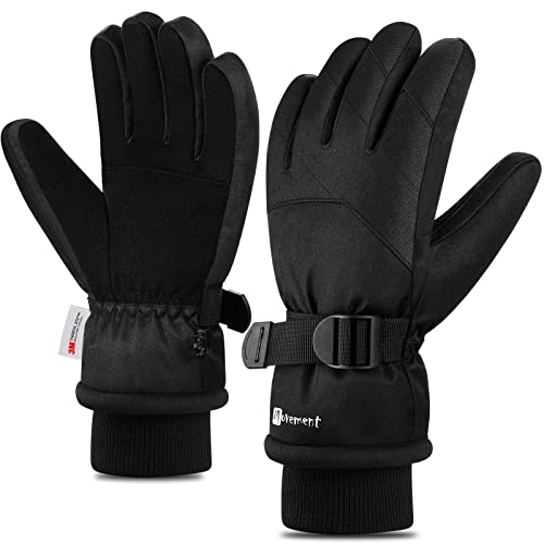ALISXM Touchscreen Handschuhe,3M Thinsulate Warme Winterhandschuhe Kaltes Wetter Schnee Handschuhe Eisfischen, Skifahren, Rodeln, Snowboard (L, schwarz) von ALISXM