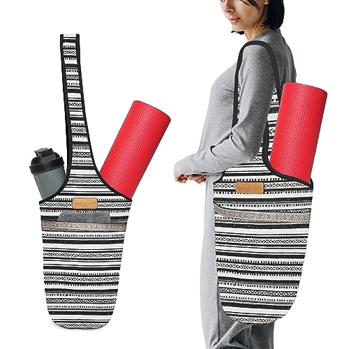ALLEN & MATE Große Yogamatten-Tasche mit Seitentasche und Reißverschlusstasche, passend für die meisten Matten (schwarz und weiß) von ALLEN & MATE
