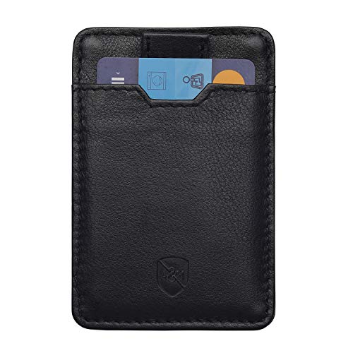 Allen & Mate Schlankes minimalistisches Lederportemonnaie mit RFID-Schutz, Vordertasche Geldbeutel für Herren mit Schlüsselring (Schwarz) von ALLEN & MATE