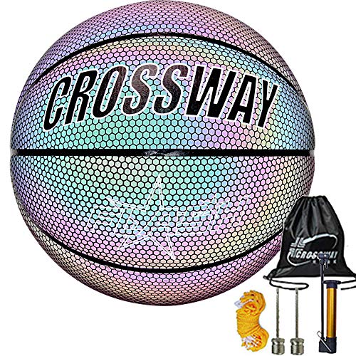 ALLOMN Luminous Basketball, Helle Reflektierende Nachtspielstraße PU Glowing Basketball NO.7, Basketball im Dunkeln leuchten mit Balltasche, Inflator, Netztasche, Ball Needles Boy Sports Geschenk (B) von ALLOMN