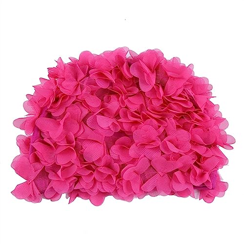 Florale Vintage Badekappe for Damen, Blütenblatt, Retro-Schwimmblume, Badekappe (Color : Rose Red, Size : 1SIZE) von ALOEU