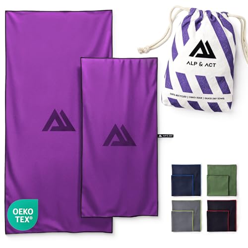 ALP & ACT Mikrofaser Handtuch 2er Set - 100% Recycelt - EXTRA KOMPAKT & leicht - 150x70 cm + 100x50 cm - als Reisehandtuch, großes Strandtuch, Sporthandtuch - Microfaser Handtücher inkl. Beutel - pink von ALP & ACT