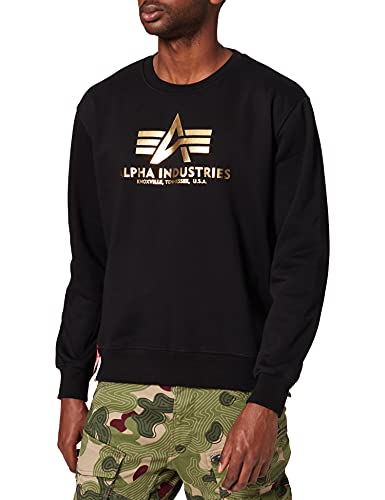 Alpha Industries Basic Sweater Foil Print Sweatshirt für Herren Black/Yellow Gold von ALPHA INDUSTRIES