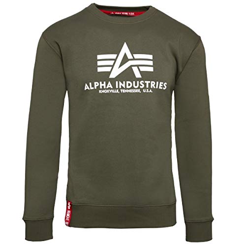 Alpha Industries Herren Basic Pullover Sweatshirt, Blickdicht, Dunkel-Oliv (178302-142), M von ALPHA INDUSTRIES