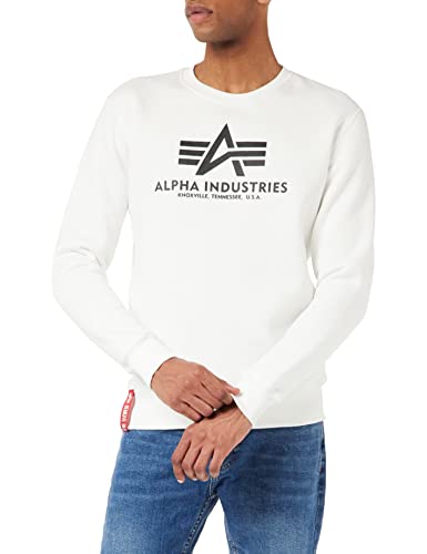 Alpha Industries Herren Basic Pullover Sweatshirt, Weiß, 37.13 von ALPHA INDUSTRIES