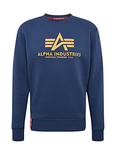 Alpha Industries Herren Basic Sweater Sweatshirt, Blickdicht, New Navy/Weizen, S von ALPHA INDUSTRIES
