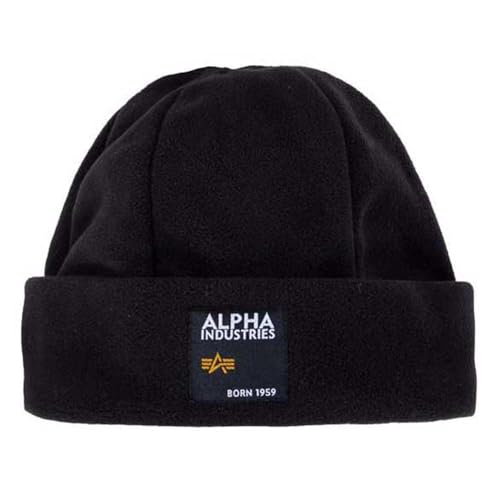 Alpha Industries Label Fleece Beanie Minimalistisches Unisex Beanie Black von ALPHA INDUSTRIES