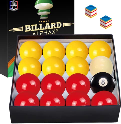 ALPHAK Snooker Billardkugeln – Set mit 16 Kugeln gelb und rot in regulärer Größe 50,8 mm + 2 blaue Kreide – professionelles Snooker Zubehör 5,1 cm von ALPHAK